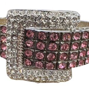 Elegant SWAROVSKI Pink and Silver Crystal Hinged Buckle Bracelet